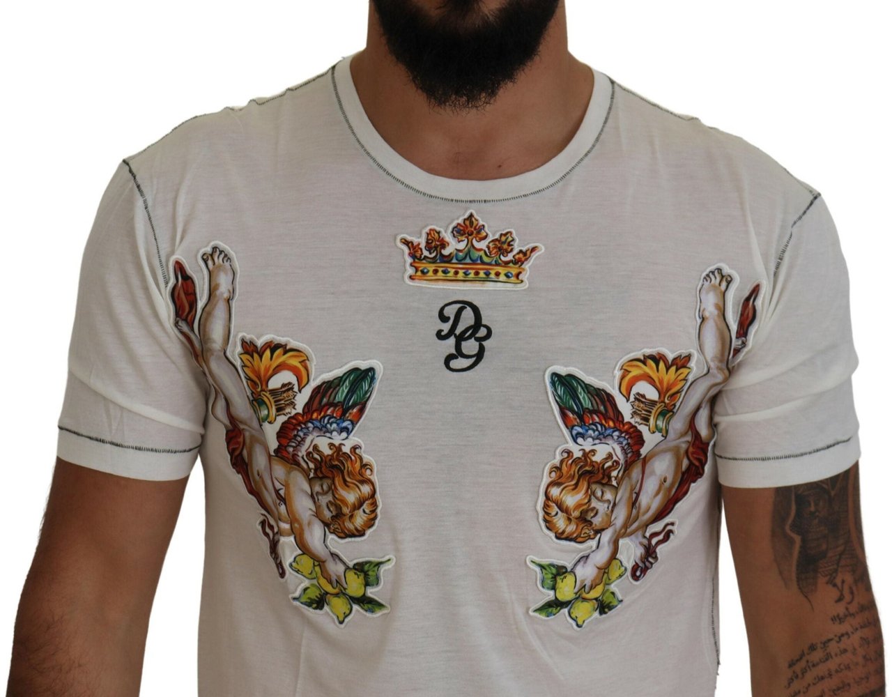 Dolce & Gabbana White Printed Short Sleeves Men T-shirt Wit