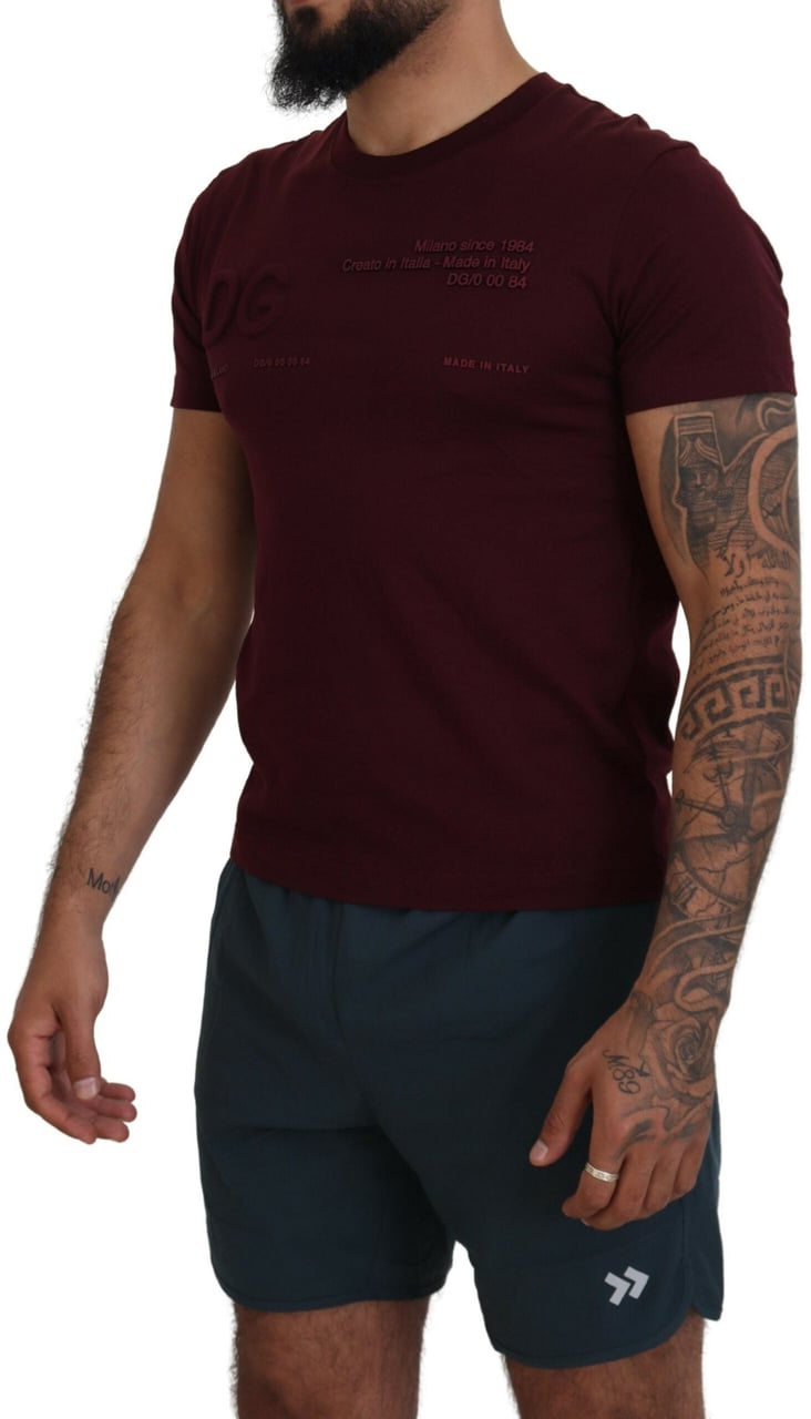 Dolce & Gabbana Maroon Printed Short Sleeves Men T-shirt Maroon