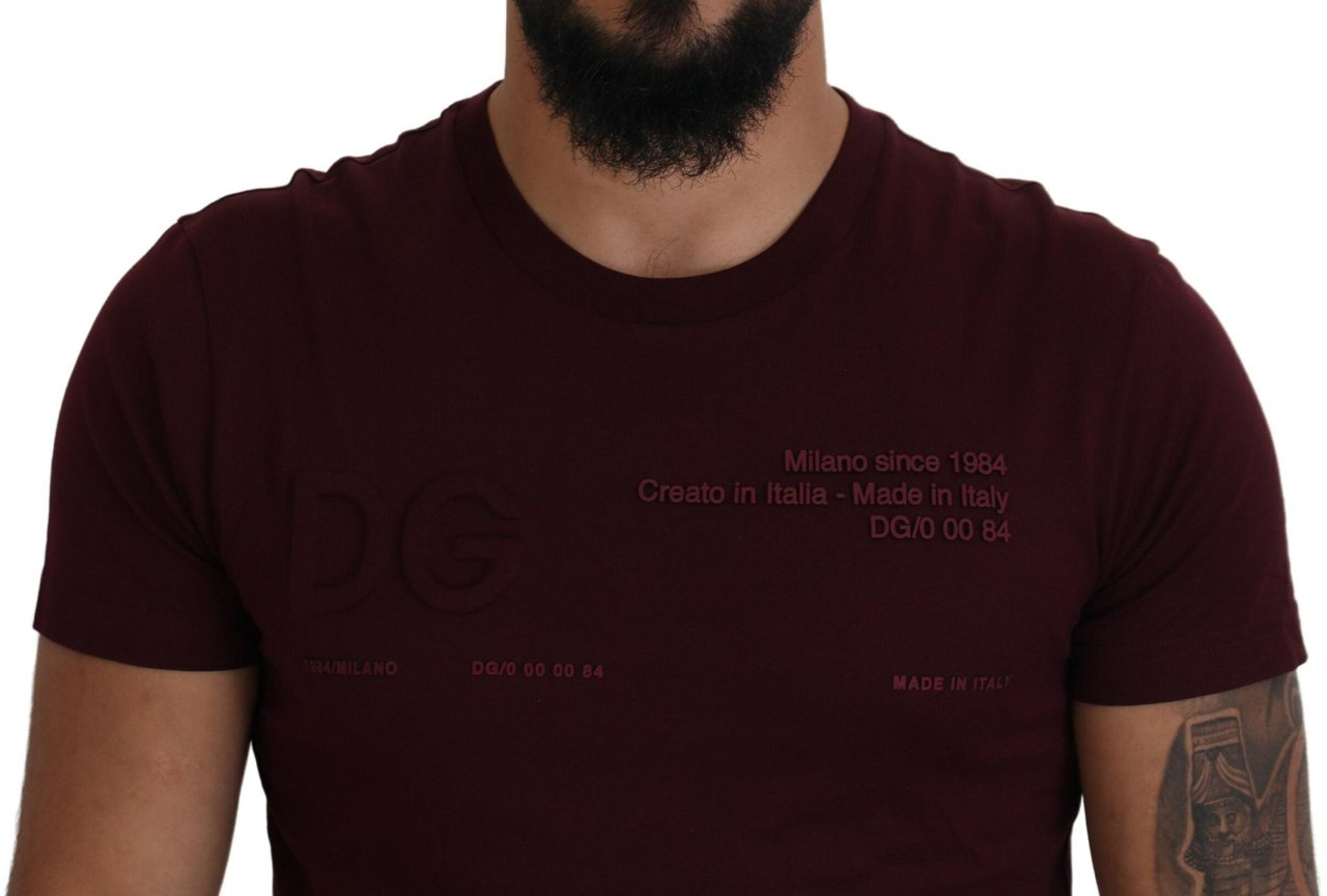 Dolce & Gabbana Maroon Printed Short Sleeves Men T-shirt Maroon