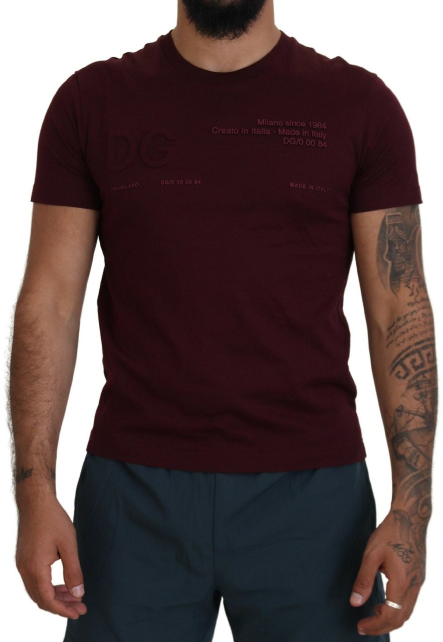 Dolce & Gabbana Maroon Printed Short Sleeves Men T-shirt Maroon