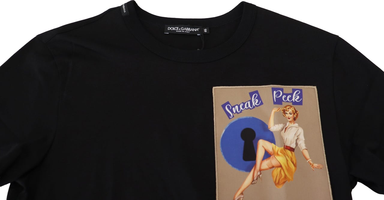 Dolce & Gabbana Black Sneak Peek Cotton Short Sleeve T-shirt Zwart