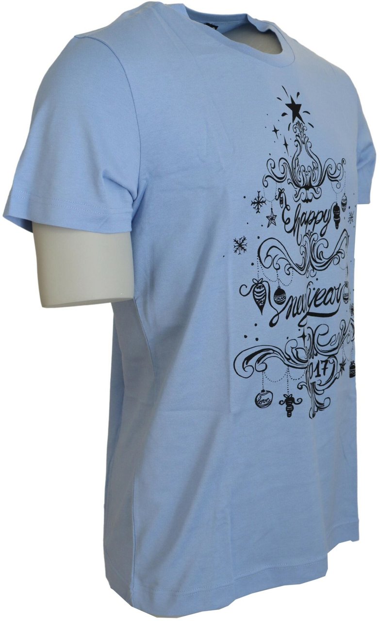 Dolce & Gabbana Light Blue Happy New Year 2017 Cotton T-shirt Lichtblauw