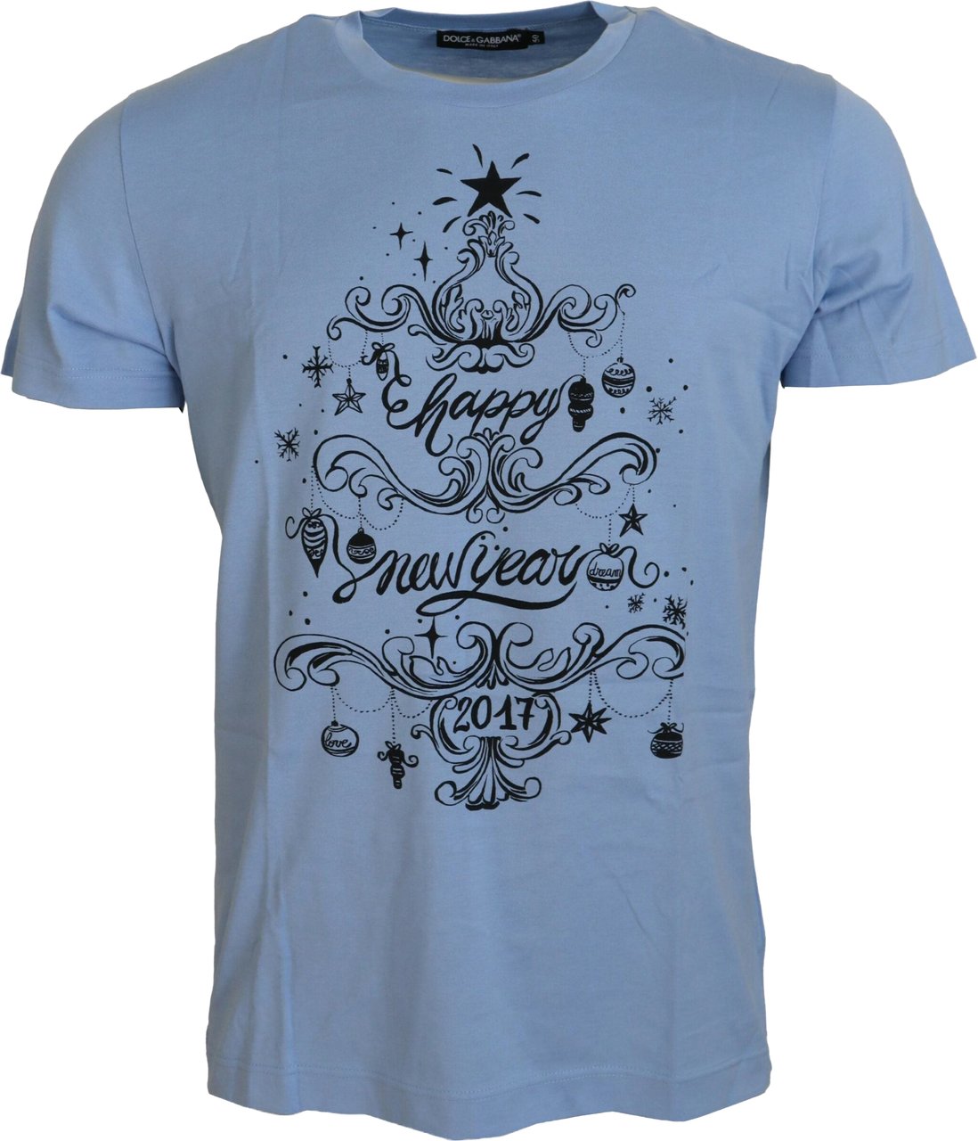 Dolce & Gabbana Light Blue Happy New Year 2017 Cotton T-shirt Lichtblauw