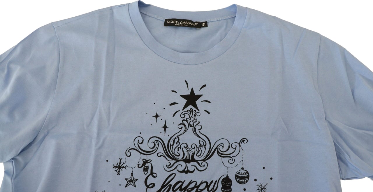 Dolce & Gabbana Light Blue Happy New Year 2017 Cotton T-shirt Lichtblauw