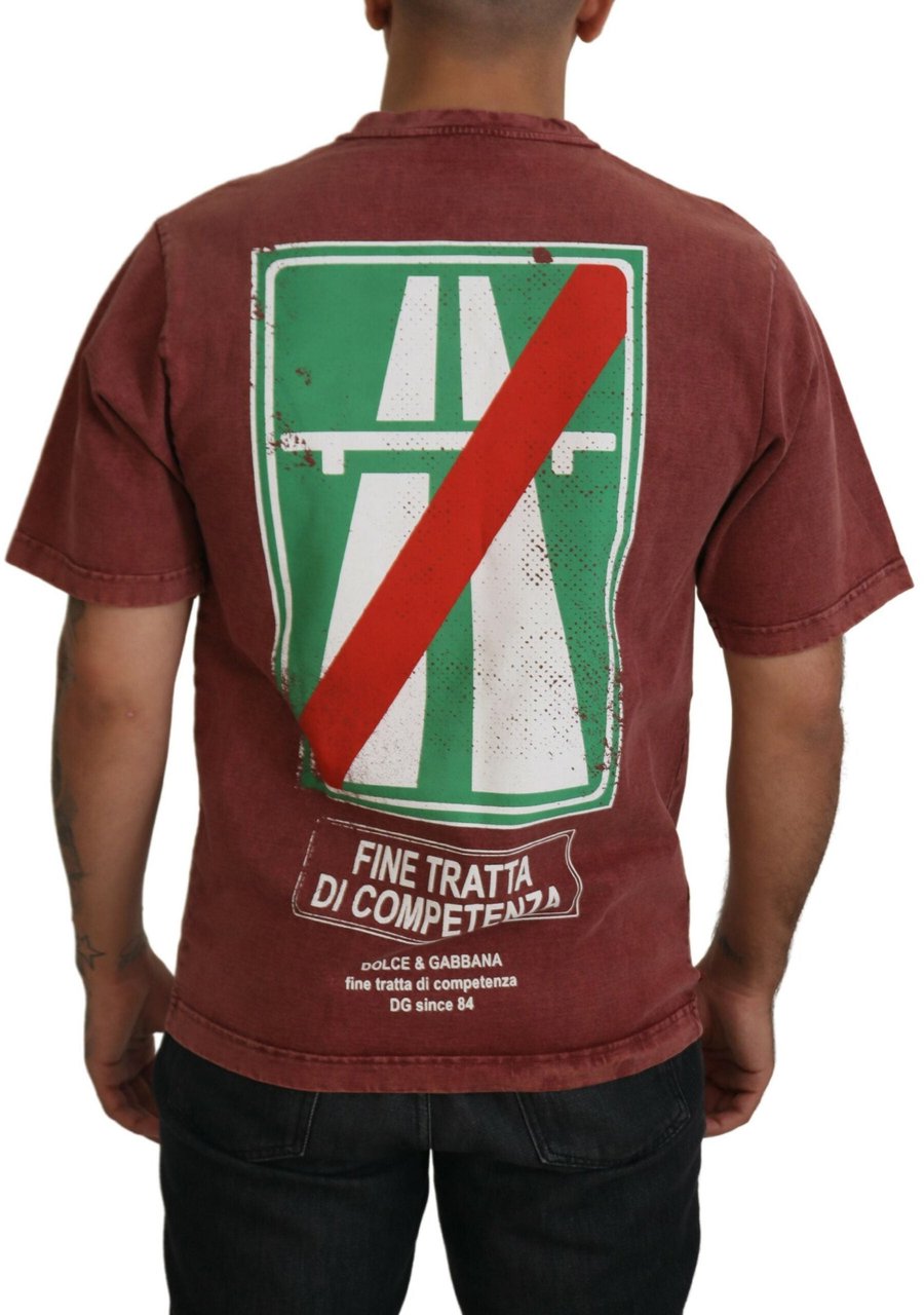 Dolce & Gabbana Maroon Print Round Neck Short Sleeves T-shirt Maroon