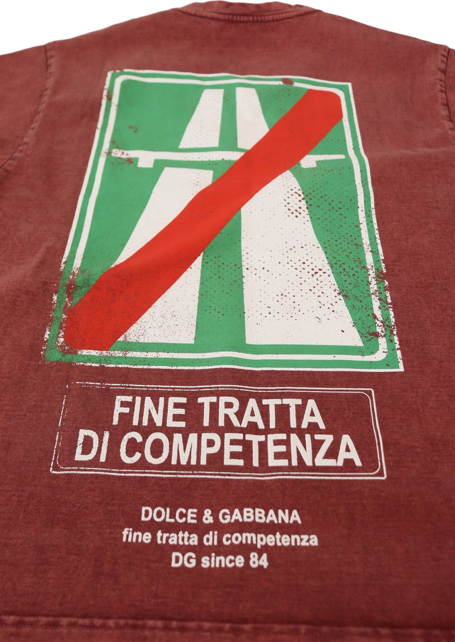 Dolce & Gabbana Maroon Print Round Neck Short Sleeves T-shirt Maroon