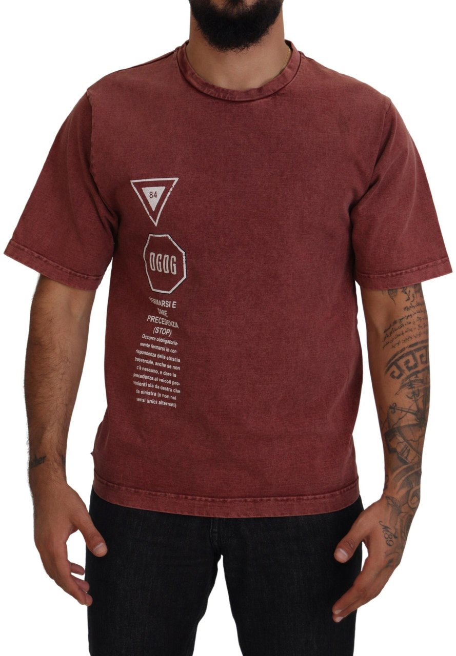 Dolce & Gabbana Maroon Print Round Neck Short Sleeves T-shirt Maroon
