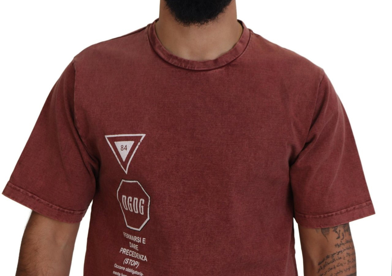 Dolce & Gabbana Maroon Print Round Neck Short Sleeves T-shirt Maroon