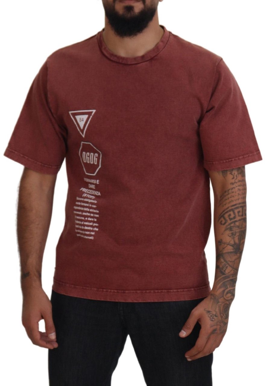 Dolce & Gabbana Maroon Print Round Neck Short Sleeves T-shirt Maroon