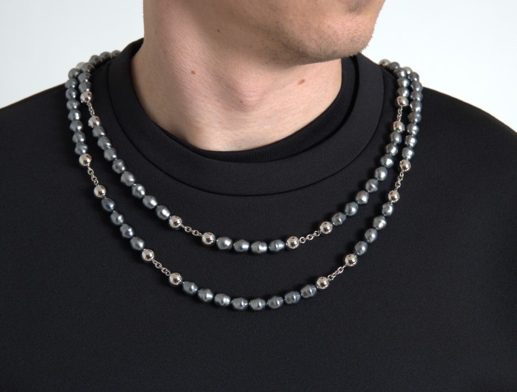Dolce & Gabbana Black Necklace Embellished Polyester T-shirt Zwart