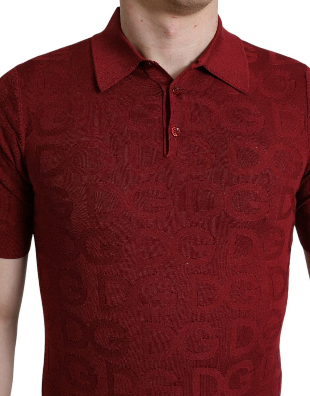 Dolce & Gabbana Maroon Collared Short Sleeve Silk T-shirt Zwart