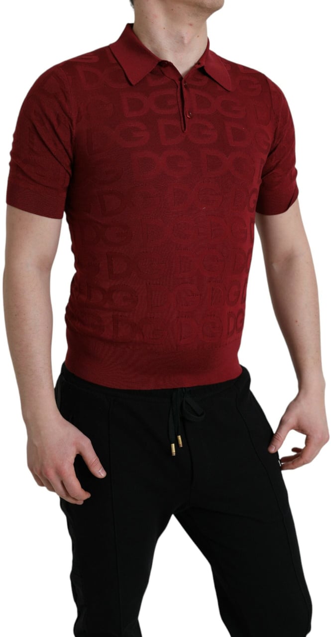 Dolce & Gabbana Maroon Collared Short Sleeve Silk T-shirt Zwart