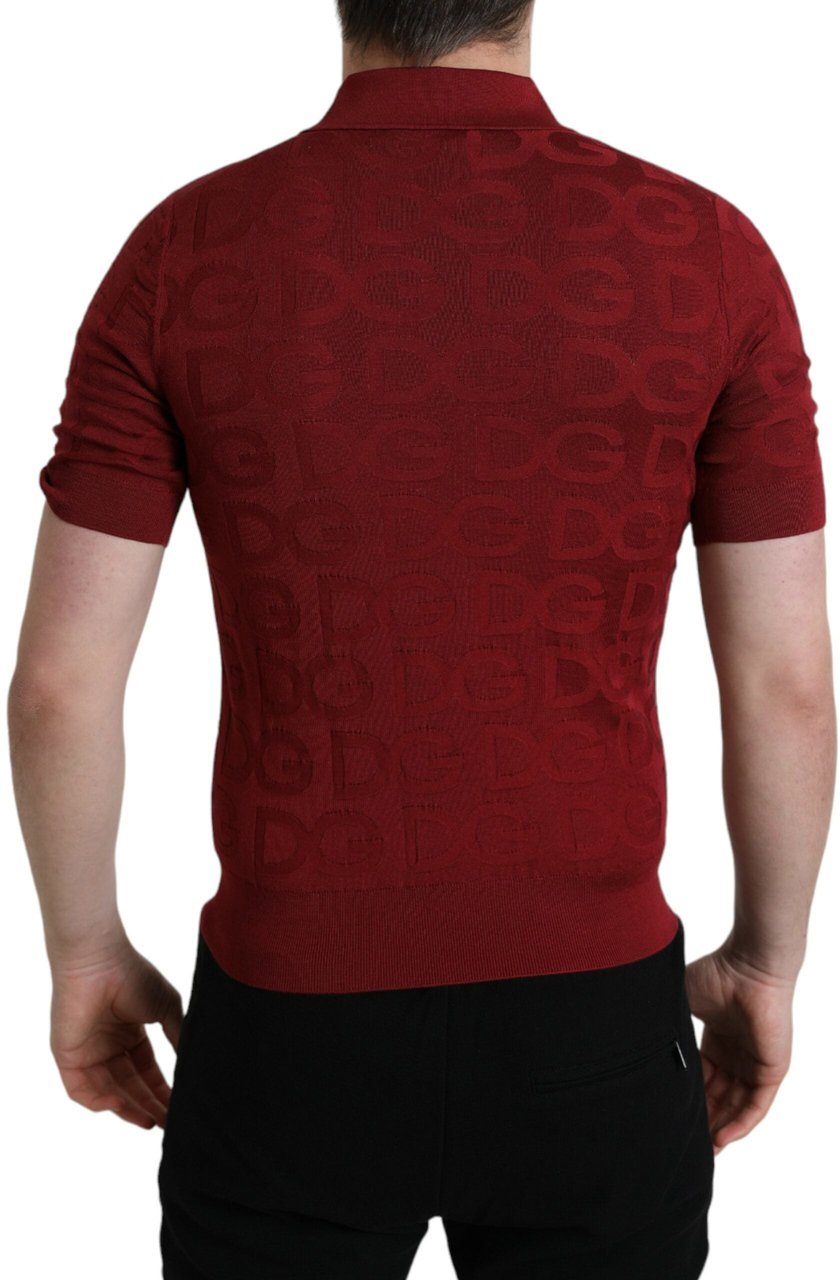 Dolce & Gabbana Maroon Collared Short Sleeve Silk T-shirt Zwart