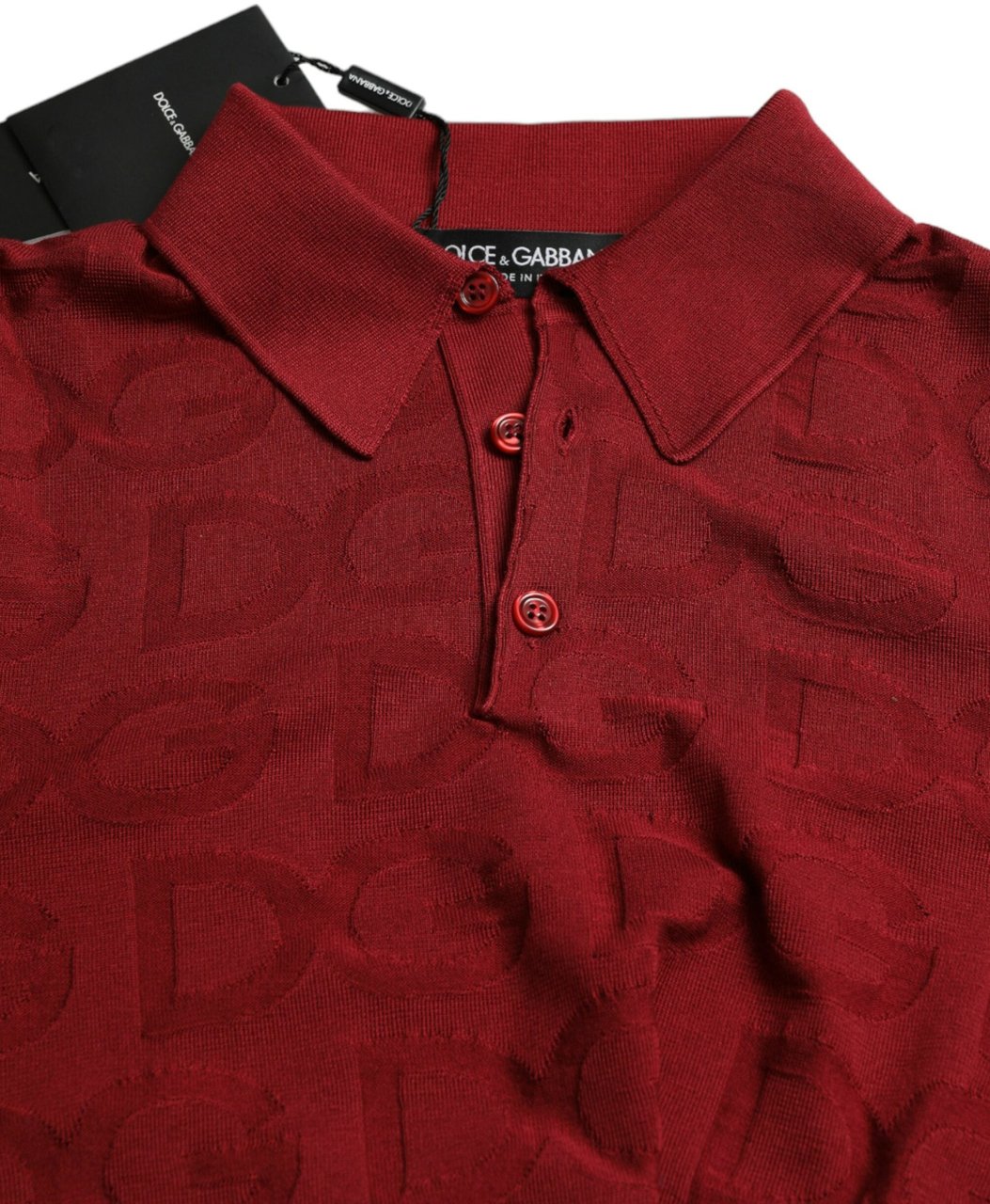 Dolce & Gabbana Maroon Collared Short Sleeve Silk T-shirt Zwart