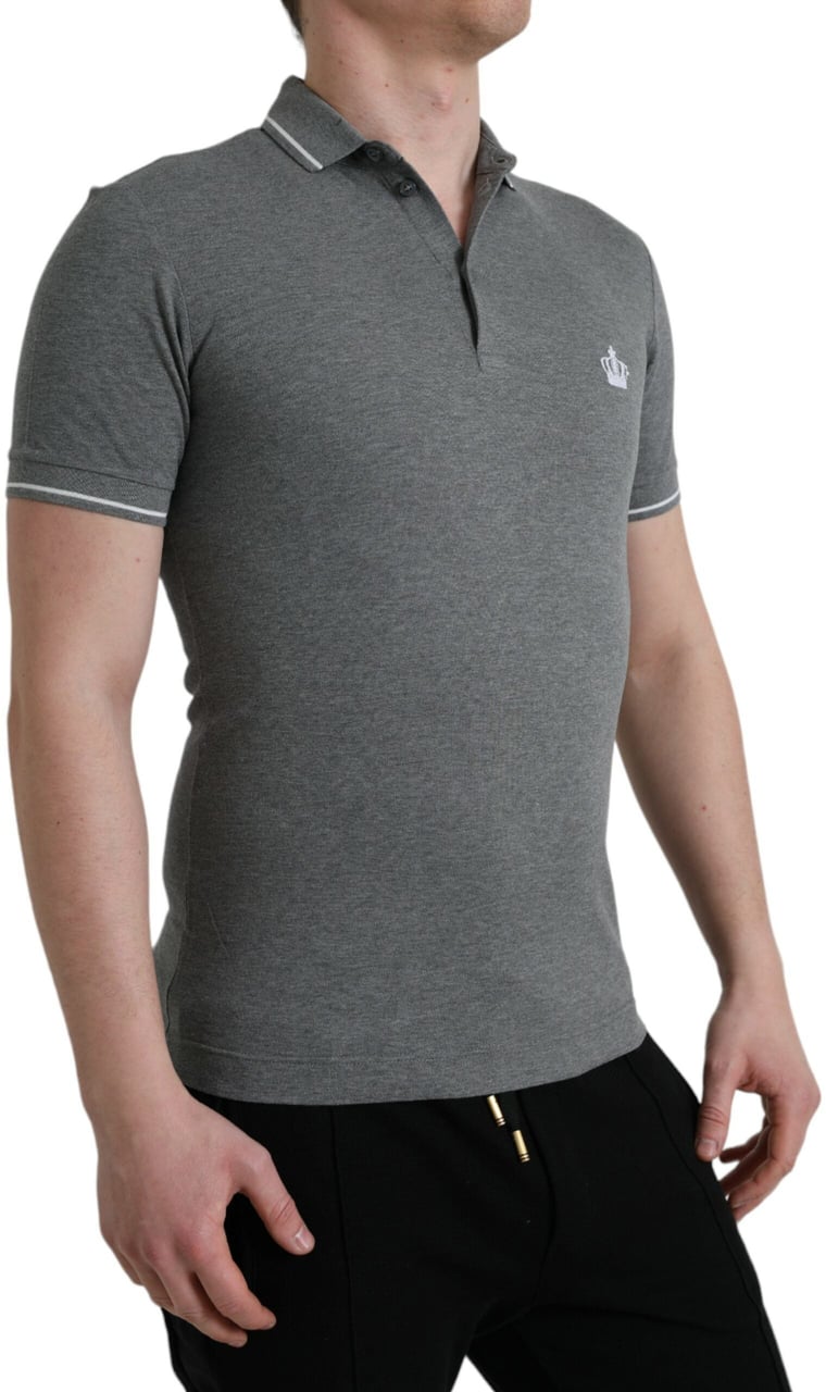 Dolce & Gabbana Gray Collared Short Sleeve Crown T-shirt Grijs