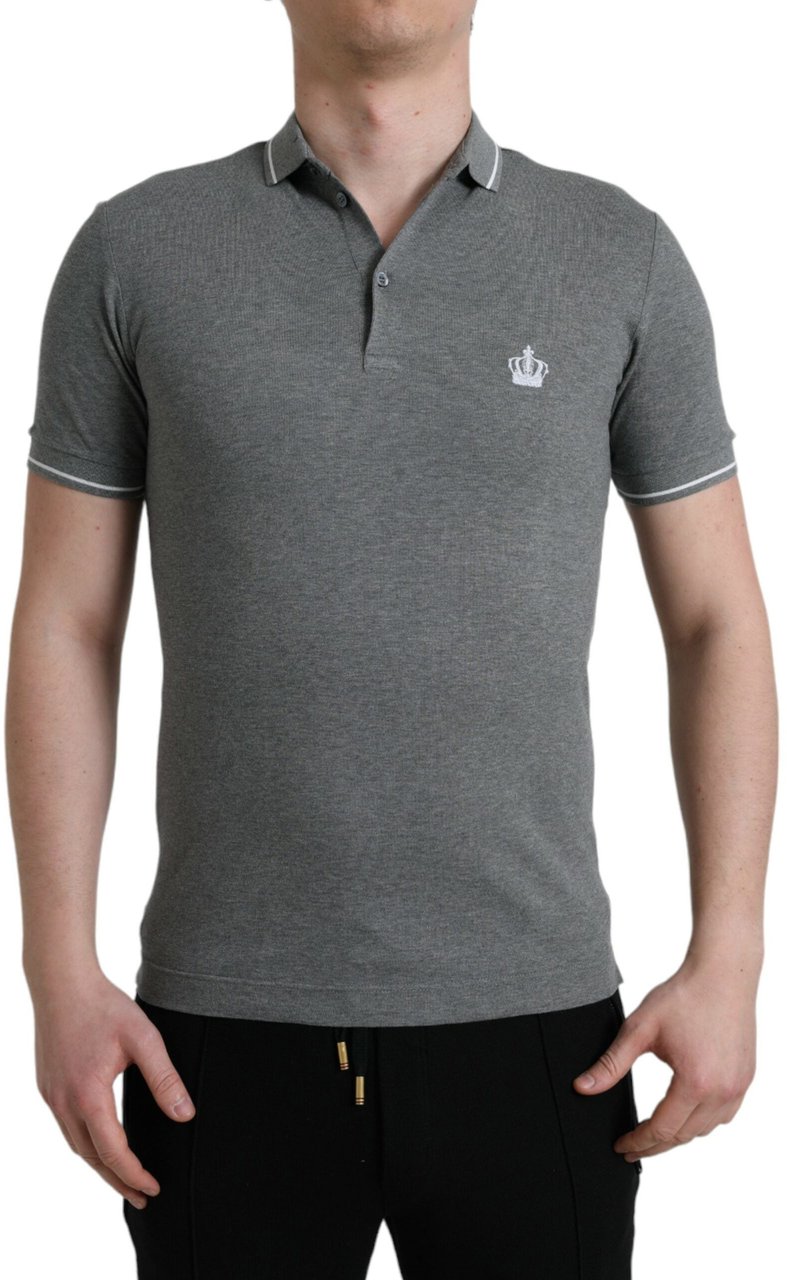 Dolce & Gabbana Gray Collared Short Sleeve Crown T-shirt Grijs