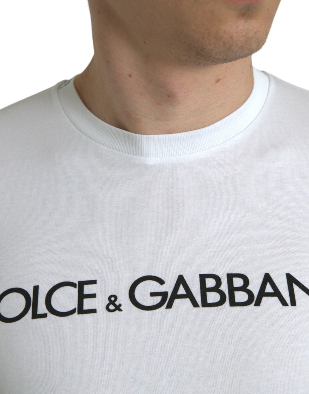 Dolce & Gabbana White Logo Print Cotton Crew Neck T-shirt Wit