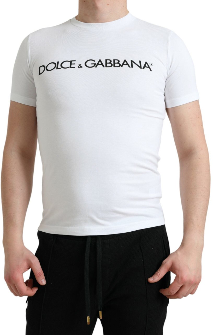 Dolce & Gabbana White Logo Print Cotton Crew Neck T-shirt Wit