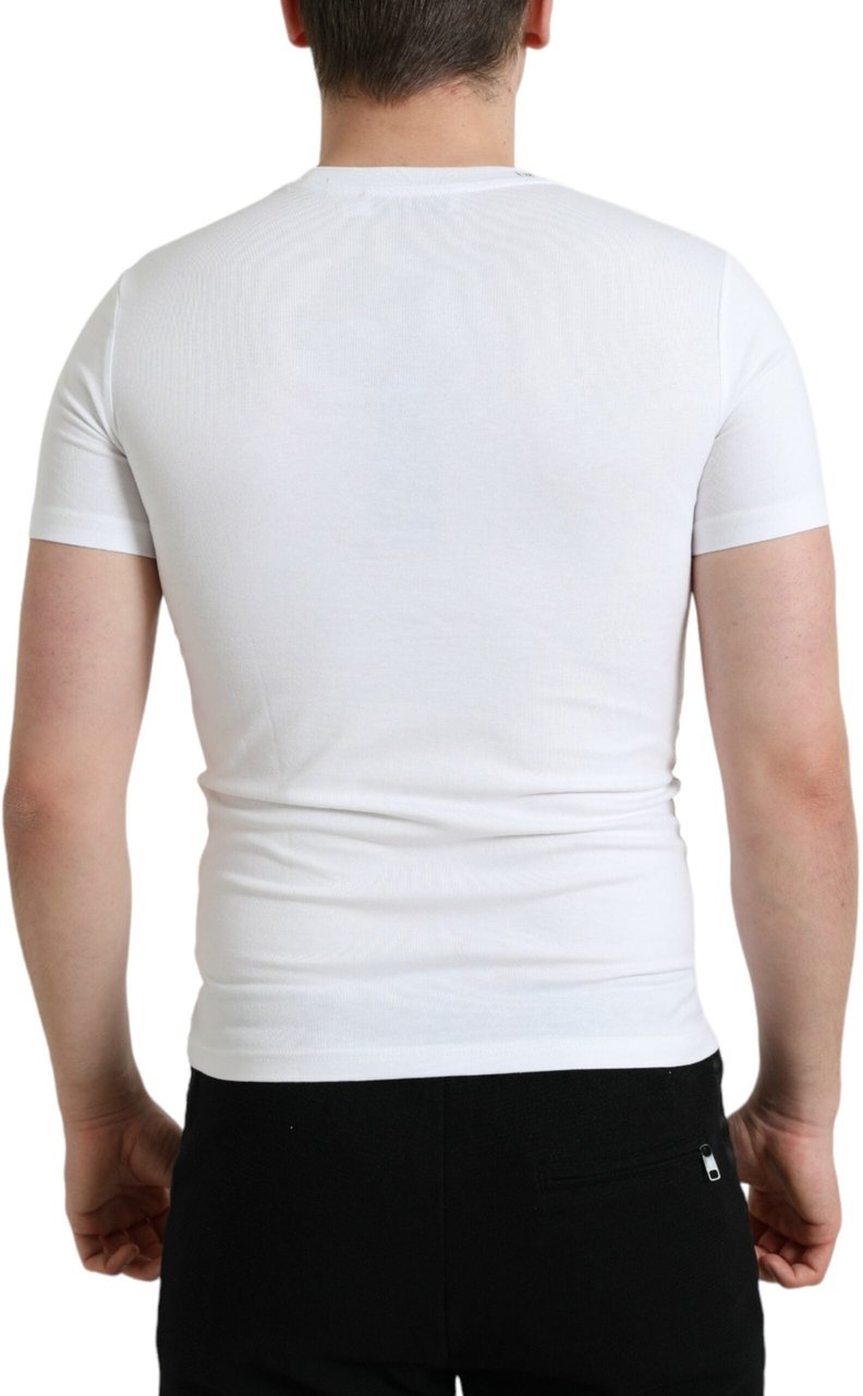 Dolce & Gabbana White Logo Print Cotton Crew Neck T-shirt Wit