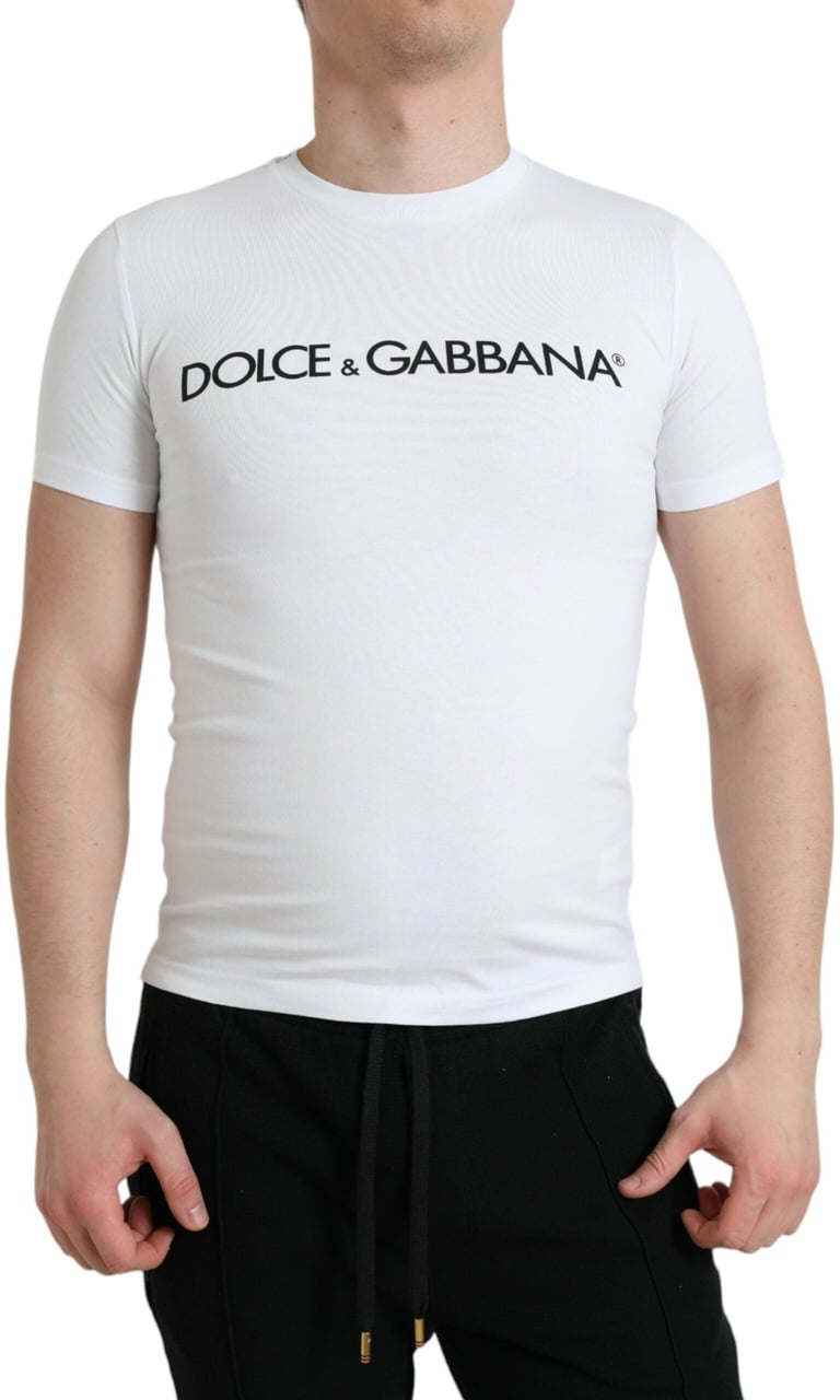 Dolce & Gabbana White Logo Print Cotton Crew Neck T-shirt Wit