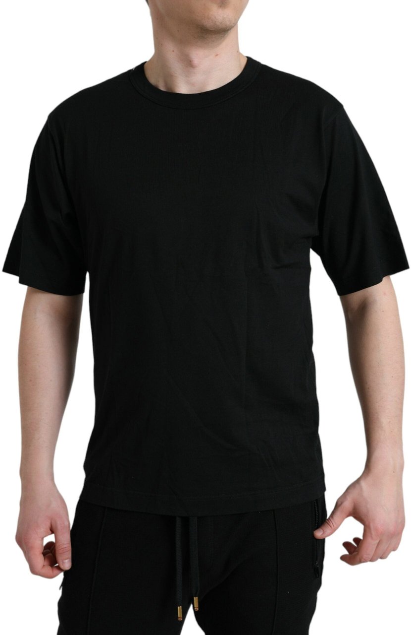 Dolce & Gabbana Black Logo Embossed Crew Neck Short Sleeves T-shirt Zwart