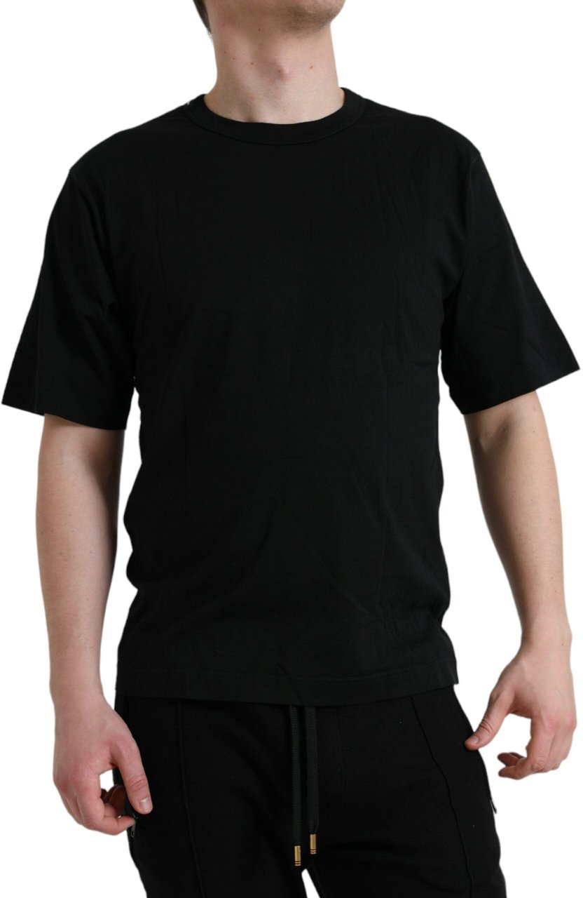 Dolce & Gabbana Black Logo Embossed Crew Neck Short Sleeves T-shirt Zwart