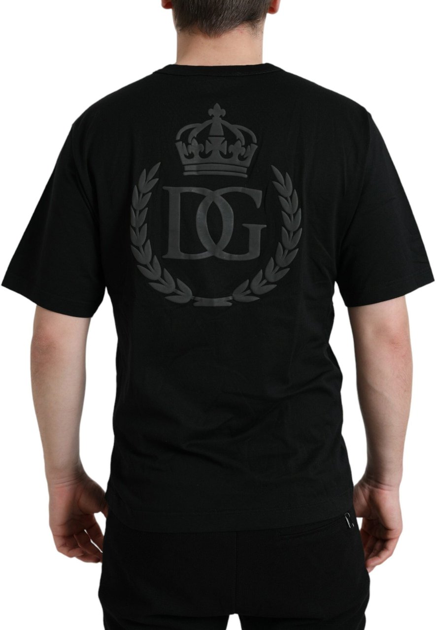 Dolce & Gabbana Black Logo Embossed Crew Neck Short Sleeves T-shirt Zwart