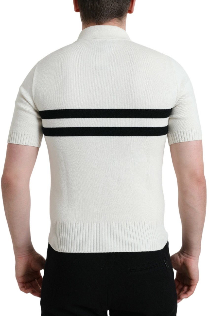 Dolce & Gabbana White DG Logo Collared Henley Shirt T-shirt Wit