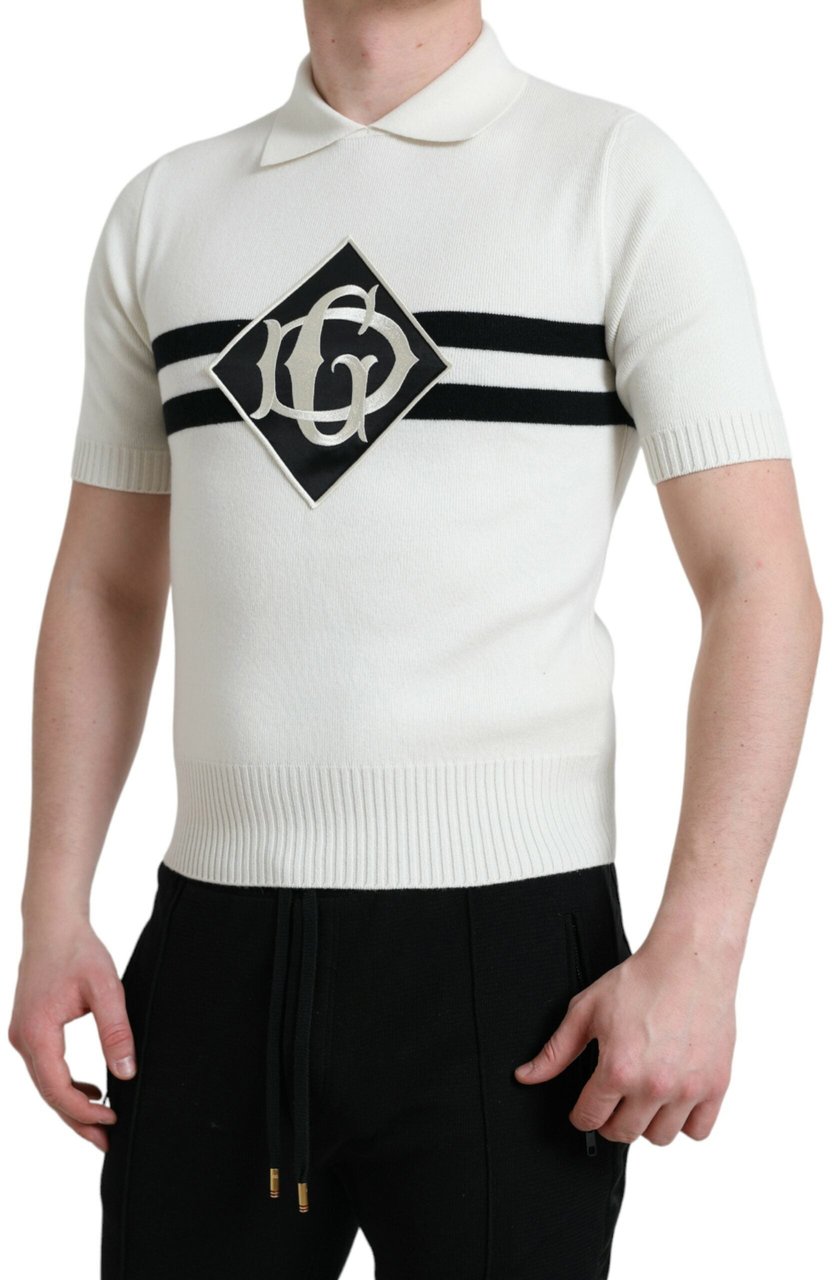 Dolce & Gabbana White DG Logo Collared Henley Shirt T-shirt Wit