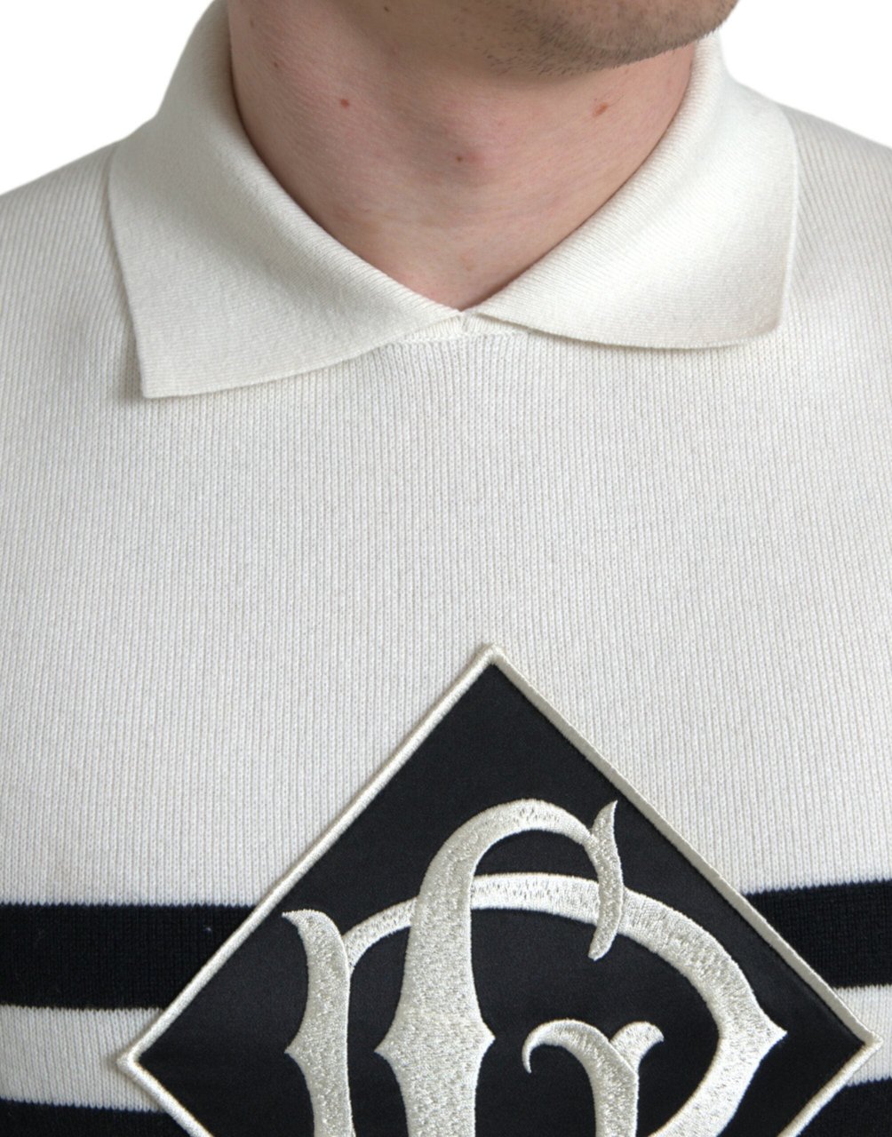 Dolce & Gabbana White DG Logo Collared Henley Shirt T-shirt Wit