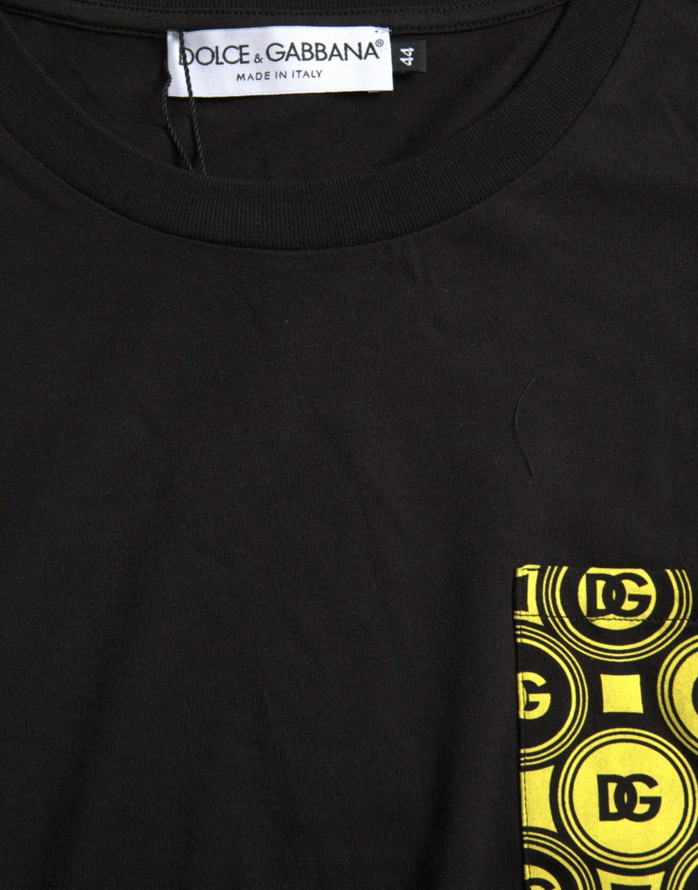 Dolce & Gabbana Black Printed Pocket Cotton Crewneck T-shirt Zwart