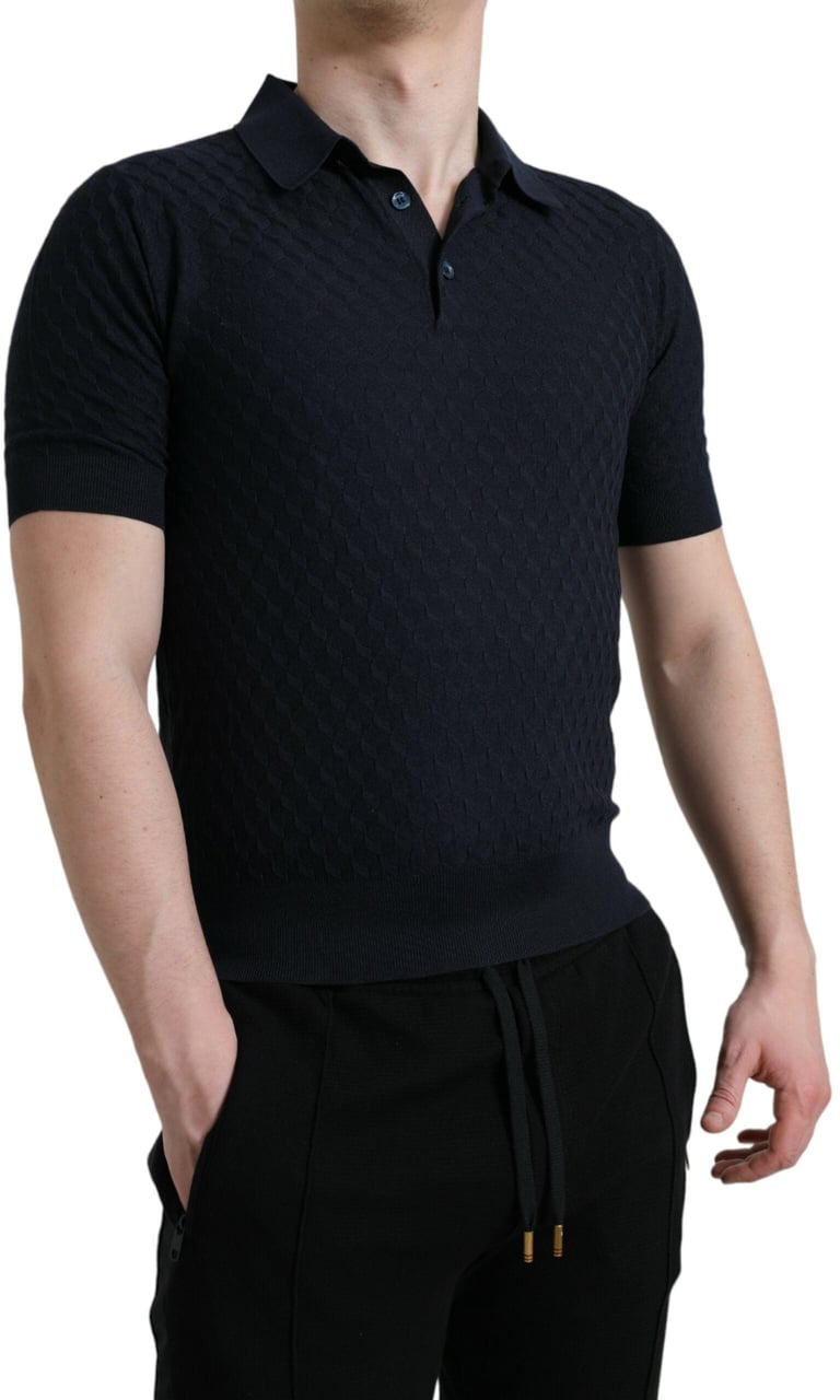 Dolce & Gabbana Dark Blue Collared Short Sleeve Polo T-shirt Blauw