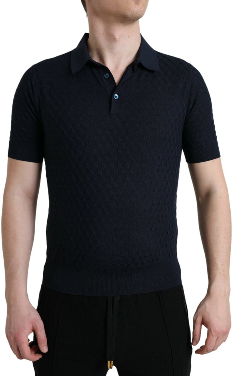 Dolce & Gabbana Dark Blue Collared Short Sleeve Polo T-shirt Blauw