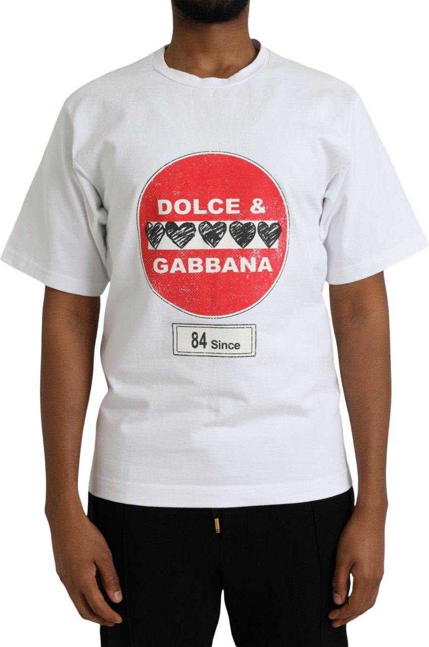 Dolce & Gabbana White Amor Heart Cotton Crewneck Short Sleeve T-shirt Rood