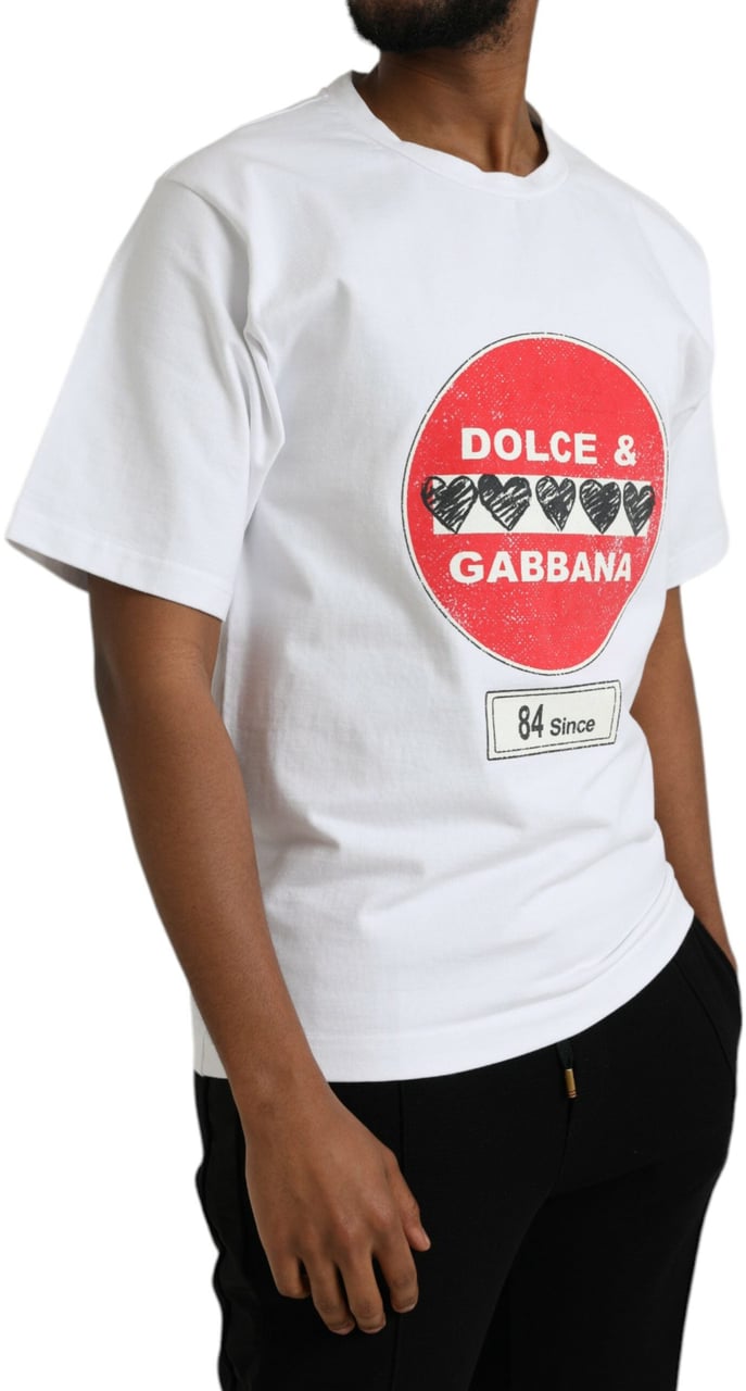 Dolce & Gabbana White Amor Heart Cotton Crewneck Short Sleeve T-shirt Rood