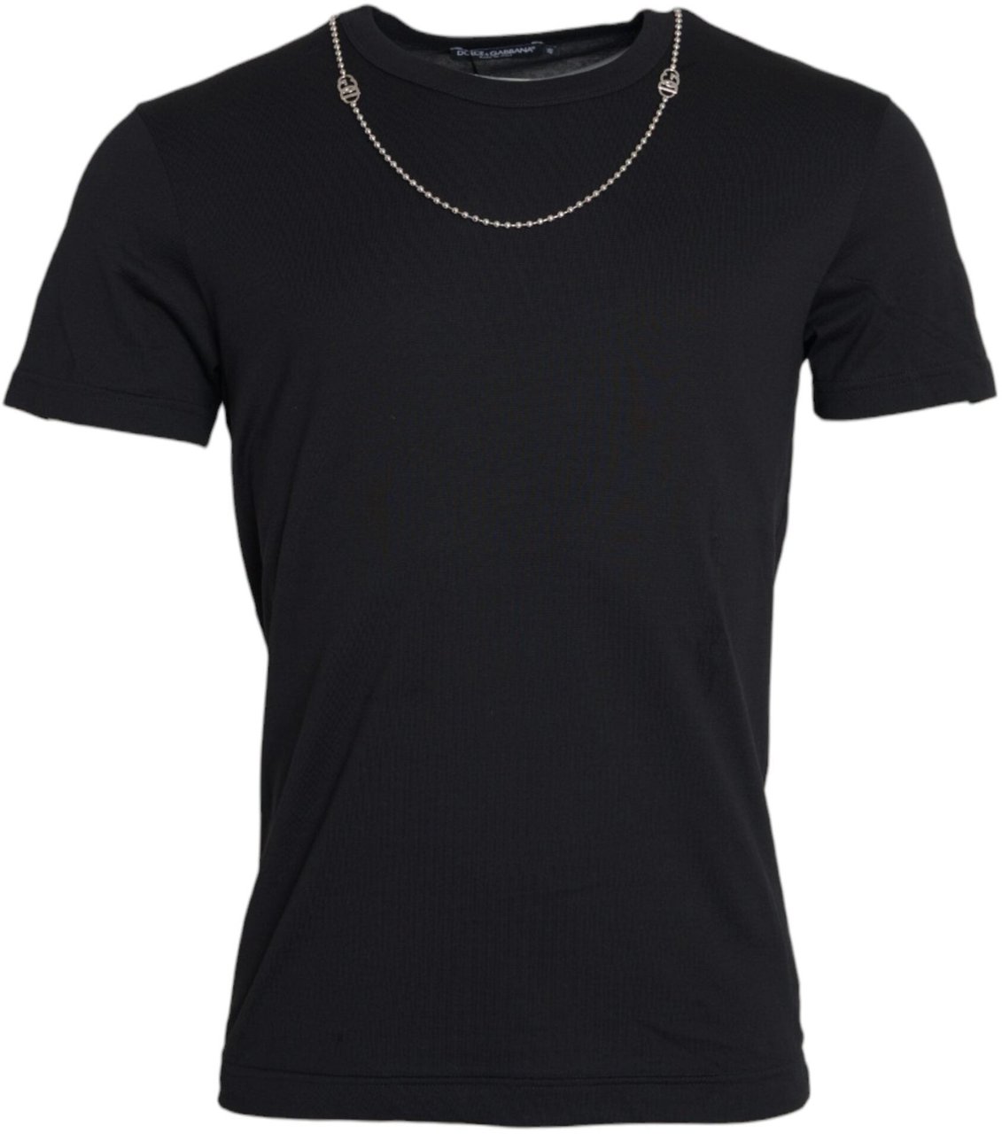 Dolce & Gabbana Black Cotton Silver Chain Short Sleeve T-shirt Zwart