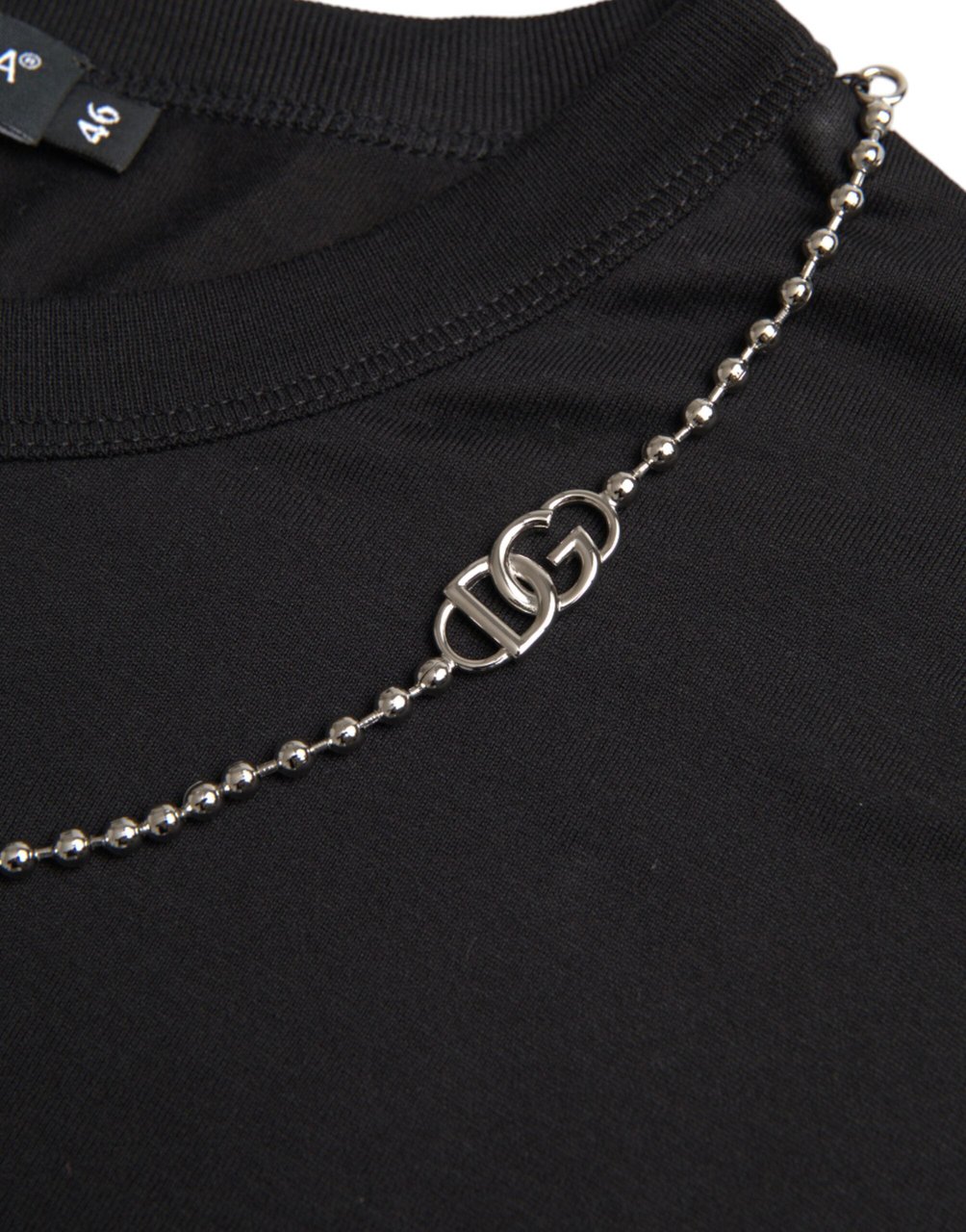 Dolce & Gabbana Black Cotton Silver Chain Short Sleeve T-shirt Zwart