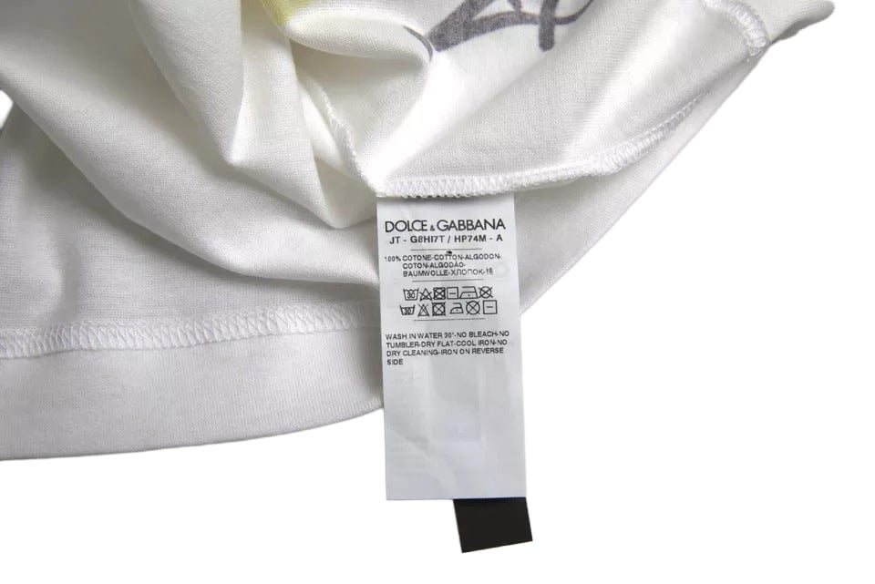 Dolce & Gabbana White Graphic Cotton Short Sleeves Men T-shirt Wit