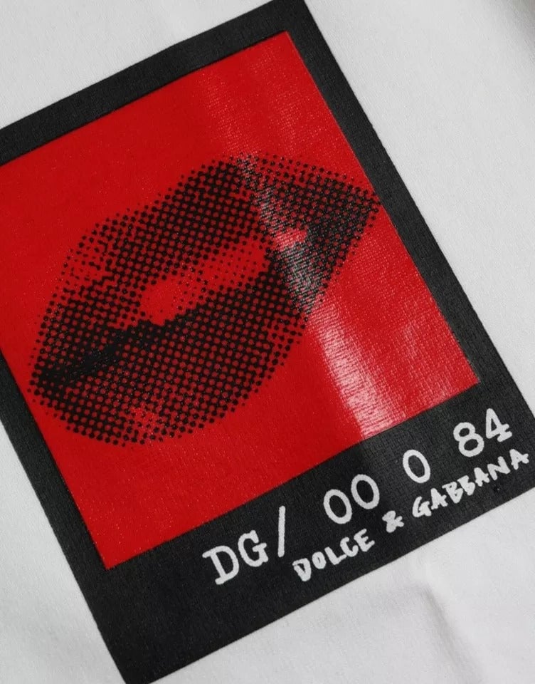 Dolce & Gabbana White Red Lips Print Cotton Men T-shirt Wit