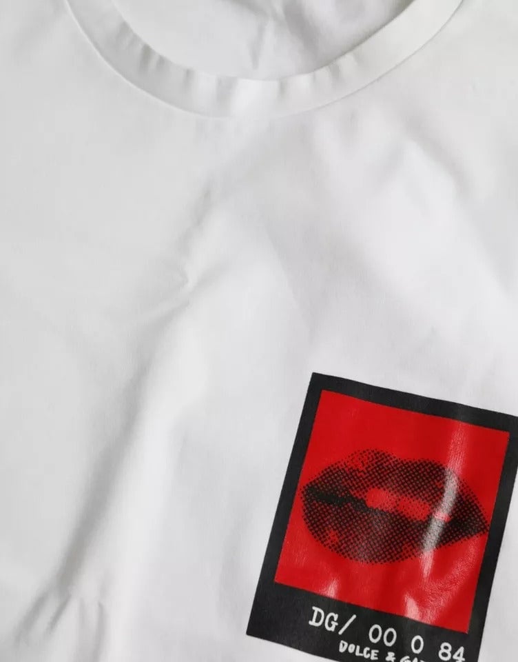 Dolce & Gabbana White Red Lips Print Cotton Men T-shirt Wit