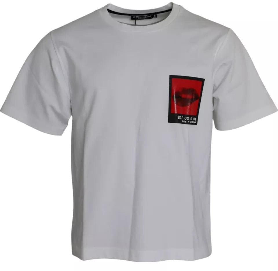Dolce & Gabbana White Red Lips Print Cotton Men T-shirt Wit