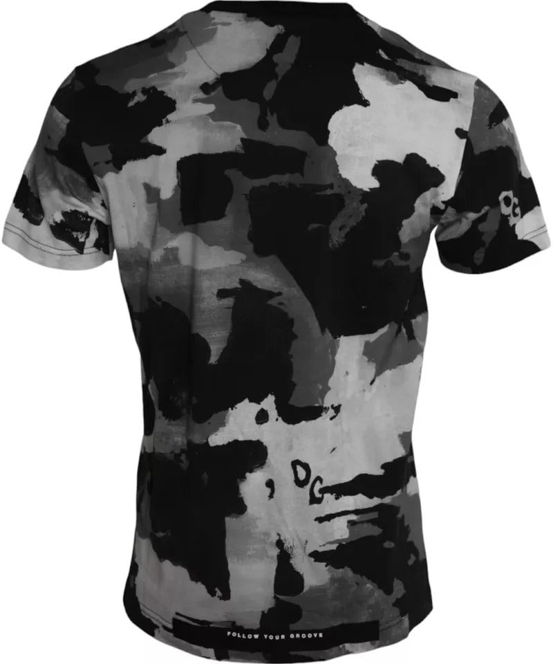 Dolce & Gabbana Black White Camouflage Round Neck T-shirt Divers