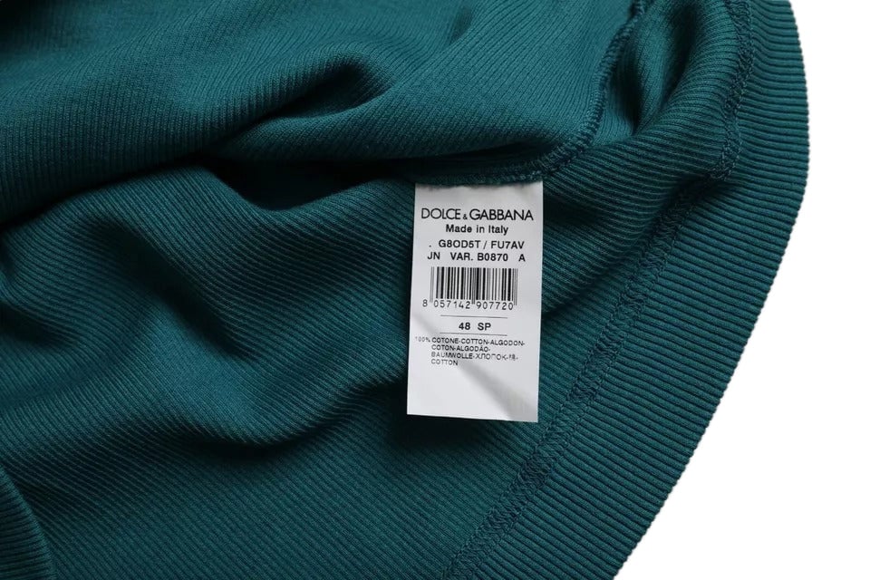Dolce & Gabbana Blue Green Cotton Round Neck Short Sleeves T-shirt Zwart