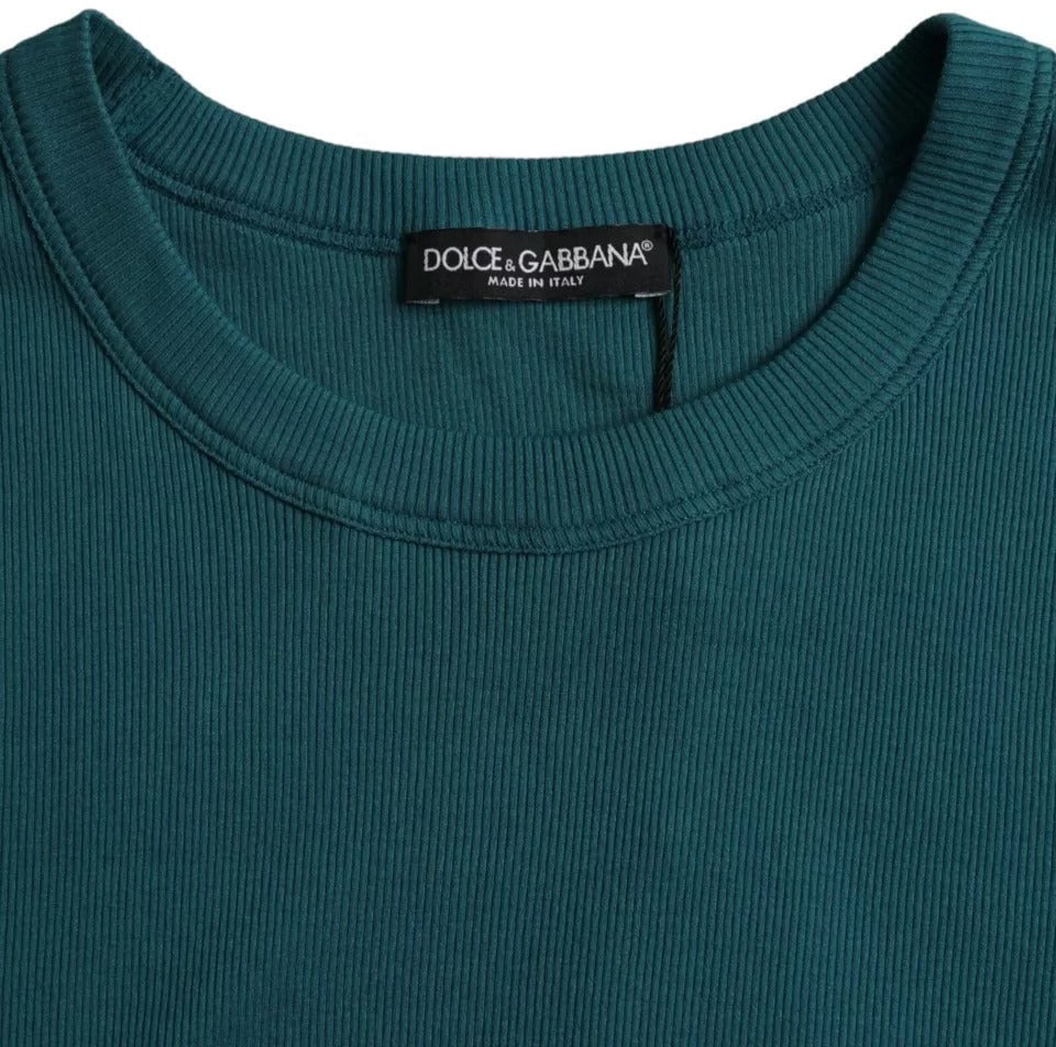 Dolce & Gabbana Blue Green Cotton Round Neck Short Sleeves T-shirt Zwart