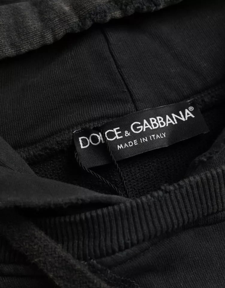 Dolce & Gabbana Black Cotton Hooded Short Sleeves Cropped T-shirt Zwart