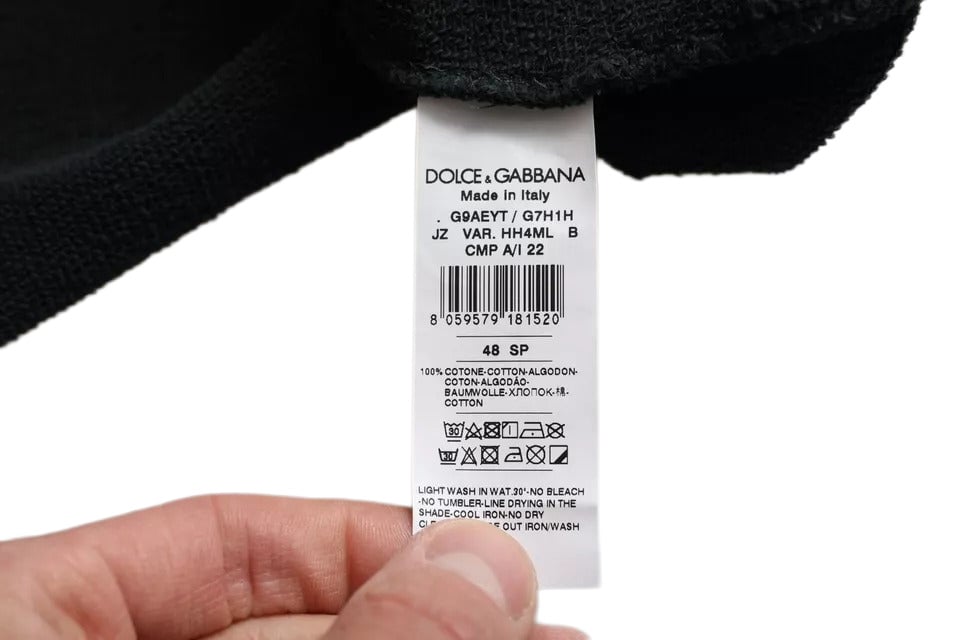 Dolce & Gabbana Black Cotton Hooded Short Sleeves Cropped T-shirt Zwart