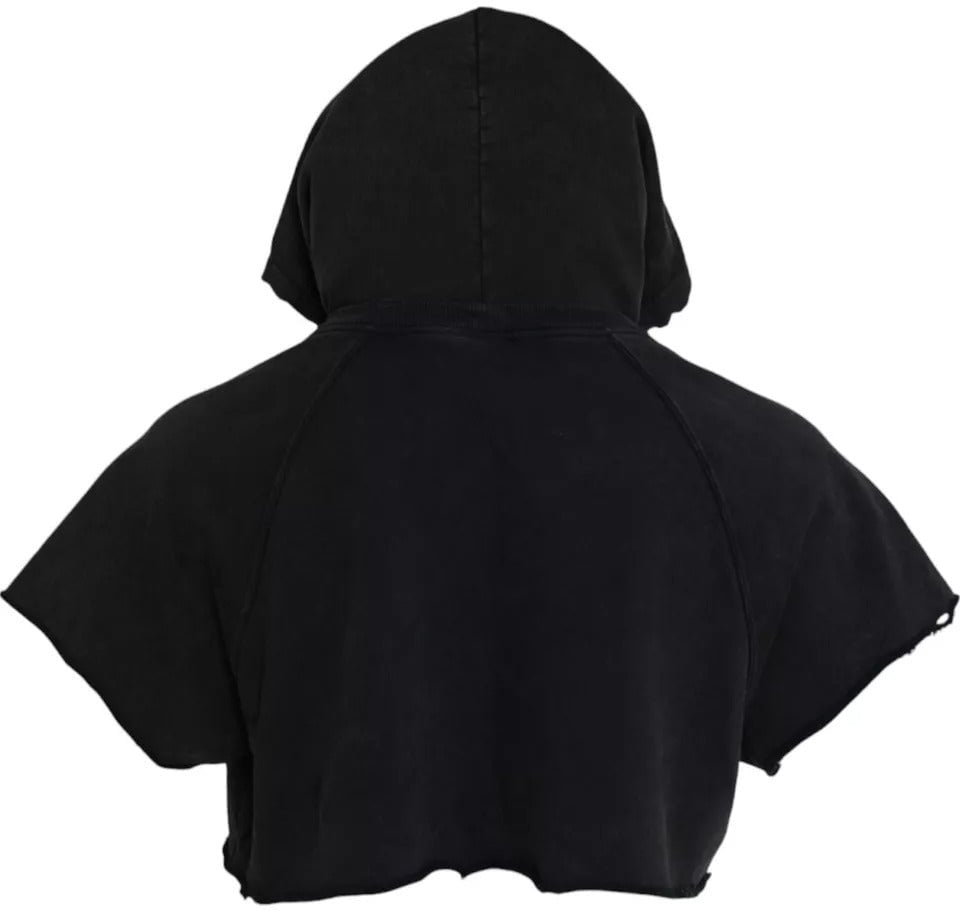 Dolce & Gabbana Black Cotton Hooded Short Sleeves Cropped T-shirt Zwart