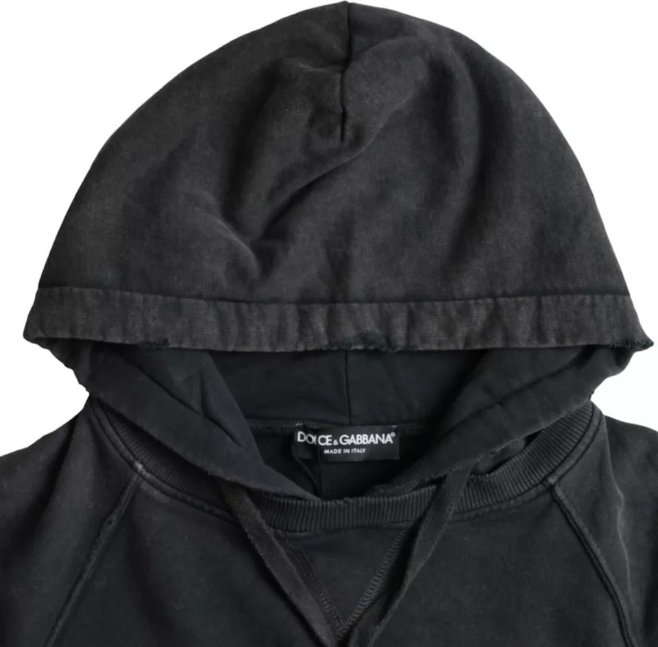 Dolce & Gabbana Black Cotton Hooded Short Sleeves Cropped T-shirt Zwart