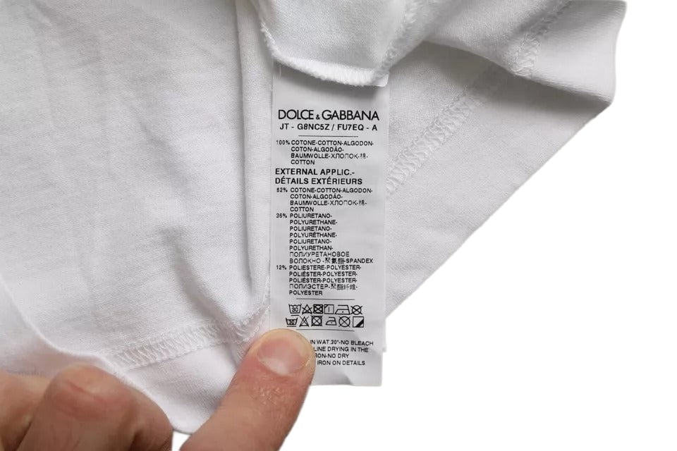 Dolce & Gabbana White Cotton DG Applique Men Casual T-shirt Grijs