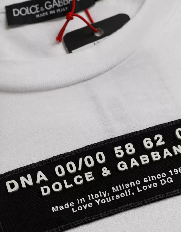 Dolce & Gabbana White Cotton DG Applique Men Casual T-shirt Grijs